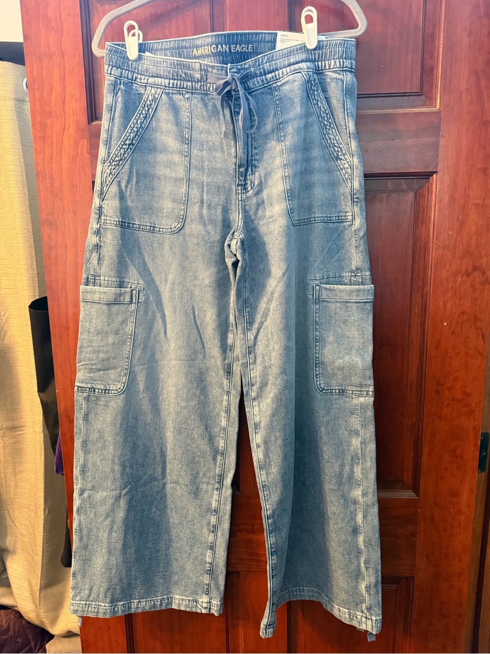 American Eagle Outfitters Light Wash Wide Leg Cargo Jeans